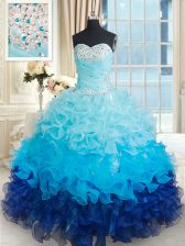 Trendy Multi-color Organza Lace Up Sweetheart Sleeveless Floor Length 15th Birthday Dress Beading and Ruffles