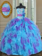 Low Price Floor Length Multi-color Quinceanera Dresses Organza and Tulle Sleeveless Beading and Ruffles