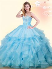 Designer Floor Length Ball Gowns Sleeveless Baby Blue 15th Birthday Dress Lace Up