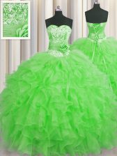 Glorious Handcrafted Flower Ball Gowns Quinceanera Gowns Green Sweetheart Organza Sleeveless Floor Length Lace Up
