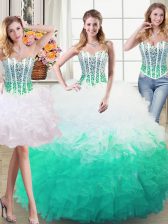  Three Piece Sweetheart Sleeveless Lace Up Quinceanera Dresses White and Green Organza