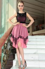 Pretty Scoop Pink And Black Sleeveless Chiffon Side Zipper Dress for Prom for Prom and Party