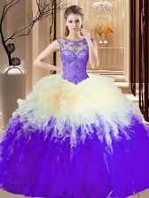  Scoop Sleeveless Tulle Floor Length Lace Up Sweet 16 Dresses in Multi-color with Beading