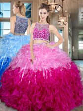  Beading and Ruffles Quinceanera Dresses Multi-color Side Zipper Sleeveless Floor Length