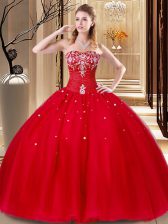  Floor Length Ball Gowns Sleeveless Red 15 Quinceanera Dress Lace Up