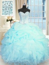 Best Light Blue Sleeveless Beading and Ruffles and Pick Ups Floor Length Quinceanera Gown