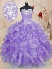 Superior Sweetheart Sleeveless Organza Sweet 16 Quinceanera Dress Beading and Ruffles Lace Up