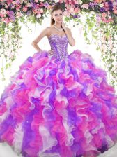  Sweetheart Sleeveless Quinceanera Dresses Floor Length Beading and Ruffles Multi-color Organza