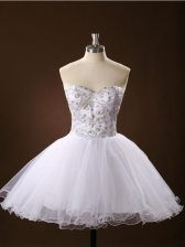 Elegant White A-line Sweetheart Sleeveless Tulle Mini Length Zipper Sashes ribbons Evening Dress