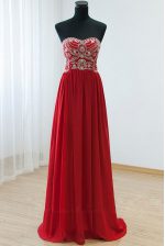  Sleeveless Chiffon Floor Length Zipper Prom Dresses in Red with Beading