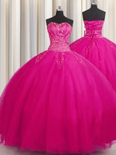  Big Puffy Sleeveless Lace Up Floor Length Beading Sweet 16 Dresses