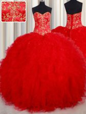  Red Sweetheart Neckline Beading and Embroidery Sweet 16 Dresses Sleeveless Lace Up