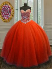  Red Sleeveless Beading Floor Length Ball Gown Prom Dress