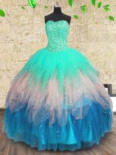  Multi-color Lace Up Sweetheart Beading and Sequins Vestidos de Quinceanera Tulle Sleeveless