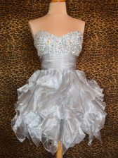  Grey Sleeveless Beading and Ruffles Mini Length Prom Party Dress