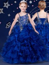 Customized Royal Blue Asymmetric Neckline Beading and Ruffled Layers Casual Dresses Sleeveless Lace Up