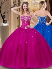Popular Tulle Sleeveless Floor Length 15th Birthday Dress and Beading and Embroidery