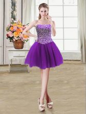 Classical Strapless Sleeveless Lace Up Prom Dresses Purple Tulle