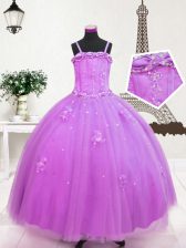  Beading and Appliques Little Girls Pageant Dress Lilac Zipper Sleeveless Floor Length