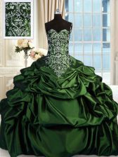  Floor Length Dark Green Vestidos de Quinceanera Taffeta Sleeveless Beading and Embroidery and Pick Ups