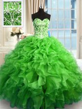 Nice Ball Gowns Organza Sweetheart Sleeveless Beading and Ruffles Floor Length Lace Up Sweet 16 Quinceanera Dress