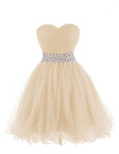 Noble Mini Length Champagne Prom Evening Gown Organza Sleeveless Belt