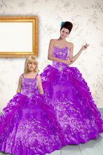  Purple Ball Gowns Strapless Sleeveless Taffeta Floor Length Lace Up Beading and Embroidery and Pick Ups Sweet 16 Dresses