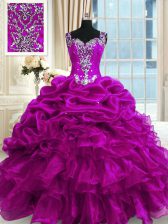 High Class Fuchsia Sleeveless Beading and Ruffles and Pick Ups Floor Length Sweet 16 Dresses