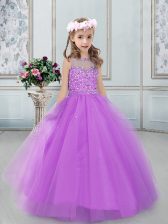  Bateau Sleeveless Tulle Pageant Gowns For Girls Beading Lace Up