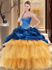 Amazing Multi-color Ball Gowns Beading and Ruffles 15th Birthday Dress Lace Up Organza and Taffeta Sleeveless Floor Length