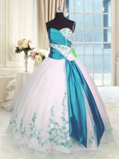 Low Price Floor Length Lace Up Sweet 16 Quinceanera Dress White for Military Ball and Sweet 16 and Quinceanera with Embroidery and Sashes ribbons