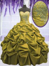  Pick Ups Ball Gowns Quinceanera Gowns Olive Green Sweetheart Taffeta Sleeveless Floor Length Lace Up