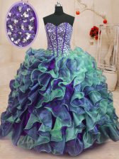 Free and Easy Sweetheart Sleeveless Lace Up 15th Birthday Dress Multi-color Organza