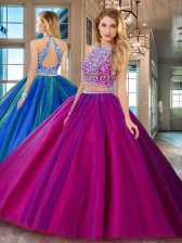 Stylish Scoop Sleeveless Backless Floor Length Beading Quinceanera Gown