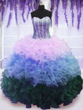  Multi-color Lace Up Sweetheart Beading and Ruffles and Ruffled Layers Vestidos de Quinceanera Organza Sleeveless