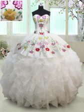 Noble Sweetheart Sleeveless Lace Up Sweet 16 Quinceanera Dress White Organza and Taffeta