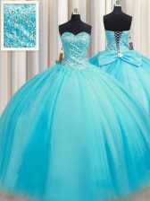 Fabulous Puffy Skirt Sleeveless Floor Length Beading Lace Up Quinceanera Dress with Baby Blue