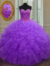 Popular Floor Length Purple 15th Birthday Dress Sweetheart Sleeveless Lace Up