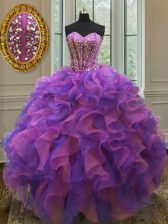  Multi-color Ball Gowns Organza Sweetheart Sleeveless Beading and Ruffles Floor Length Lace Up Ball Gown Prom Dress