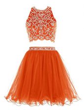 Hot Sale Empire Prom Gown Orange Scoop Chiffon Sleeveless Mini Length Backless