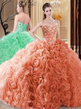 Unique Orange Sleeveless Embroidery and Ruffles Floor Length 15 Quinceanera Dress