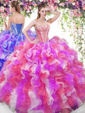 Attractive Sleeveless Lace Up Floor Length Beading and Ruffles Sweet 16 Quinceanera Dress