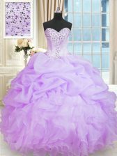 Elegant Sweetheart Sleeveless Organza Quinceanera Dress Beading and Ruffles Lace Up