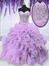 Fashion Sweetheart Sleeveless Lace Up Quinceanera Gowns Lavender Organza