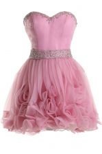 Best Pink A-line Beading Homecoming Dress Zipper Organza Sleeveless Knee Length