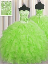  Handcrafted Flower Organza Lace Up Quinceanera Dress Sleeveless Floor Length Beading and Ruffles and Hand Made Flower
