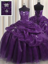 Nice Floor Length Purple 15th Birthday Dress Sweetheart Sleeveless Lace Up