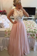  Chiffon Scoop Sleeveless Side Zipper Lace Prom Party Dress in Pink