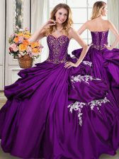  Taffeta Sweetheart Sleeveless Lace Up Beading and Appliques and Pick Ups Sweet 16 Dresses in Purple