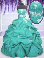 Clearance Aqua Blue Sleeveless Floor Length Appliques and Ruching and Pick Ups Lace Up Sweet 16 Quinceanera Dress